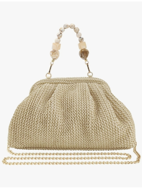 Handbags - Beaded Handle Woven Clutch Bag